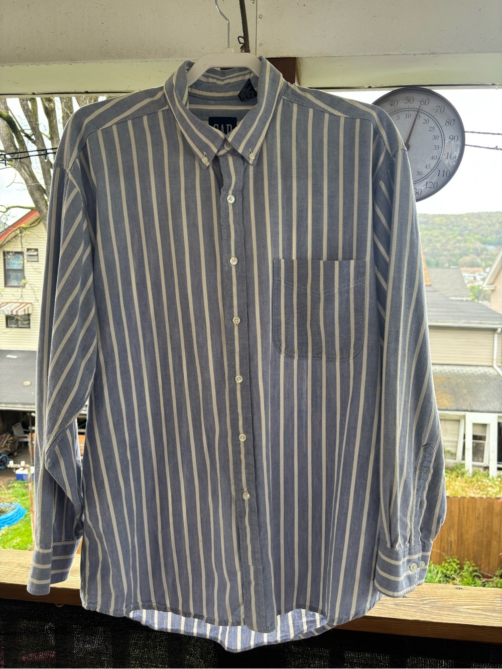 GAP Blue and White Vertical Stripe Button-Down Shirt